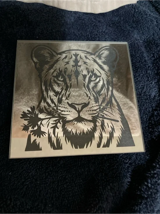 Lioness Flame In Eyes Etched Glass Mirror Candle Coaster Women Motivation