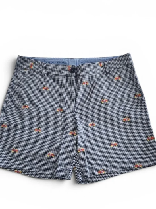 Talbots The Weekend Chino Shorts Navy Check With Applique Size 8P