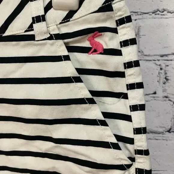 Joules striped shorts women's size 4 black white pink bunny pockets NWOT