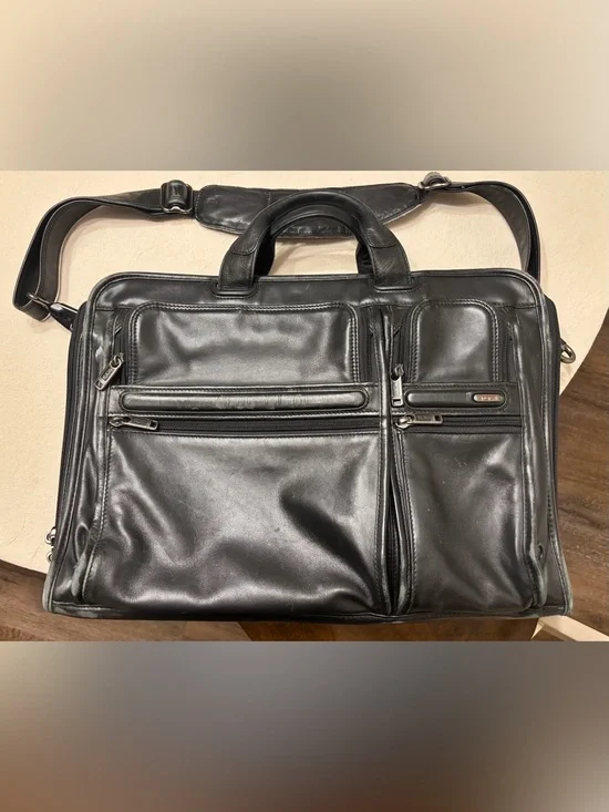 Tumi Alpha Leather Messenger and Laptop Bag
