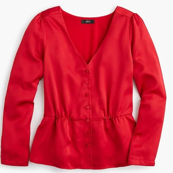 J. Crew Scarlet Peplum Satin Blouse‎