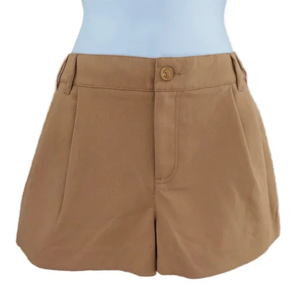 Divided by H M Shorts Mid Rise Dress Pleated Front Tan Pockets Wide Leg 8