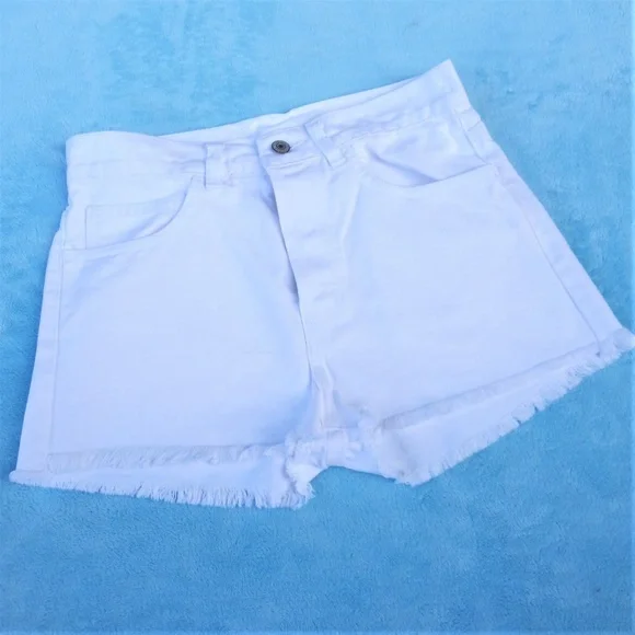 NEW John Galt Cutoff Shorts White High Waist Button Up Front Fringe Hem 30Waist