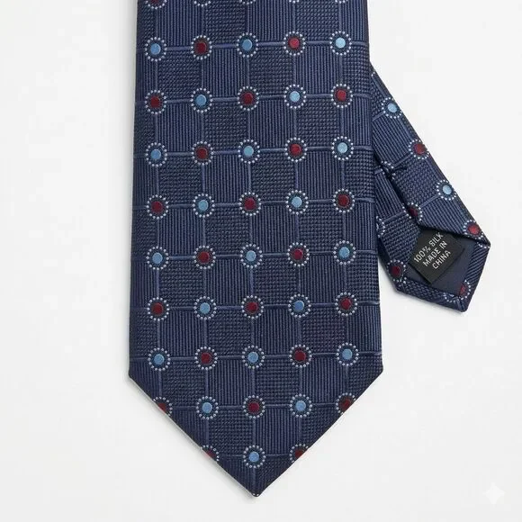 Jos. A. Bank 100% Silk Men’s Navy Blue Red Medallion Professional Tie Business