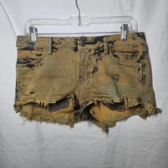 Free people green acid wash grunge micro shorts