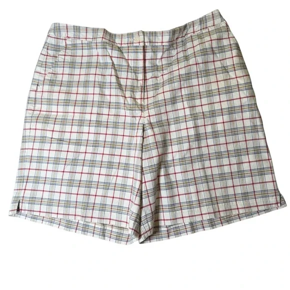 90s Vintage Lizgolf Liz Claiborne Plaid Shorts Womens 14 White Red Blue Yellow