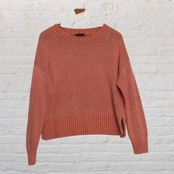 J.Crew Women’s Medium Coral Knit Crewneck Sweater Ribbed Hem‎