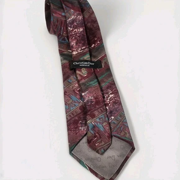 Vintage Christian Dior Monsieur Silk Tie Purple Abstract 80s 90s Designer Neck