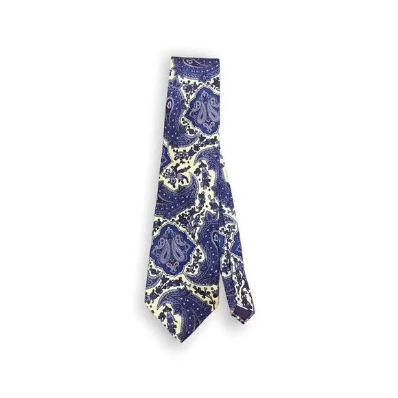 John Weitz 100% silk tie yellow with blue paisley pattern