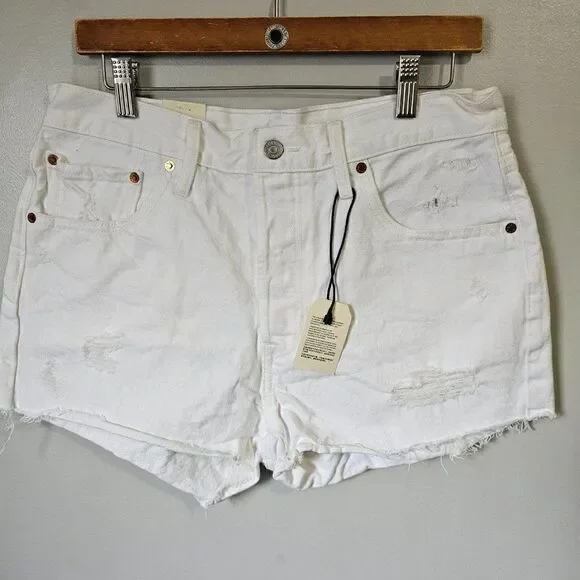 NWT LEVI'S PREMUIM WHITE RAW HEM DESTROYED SHORTS SIZE 31 WOMENS
