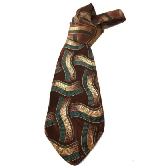 Palladium Corsair Tie Poly Brown Gold Teal 67x3.5 VTG ie No Tipping No Bar Tac