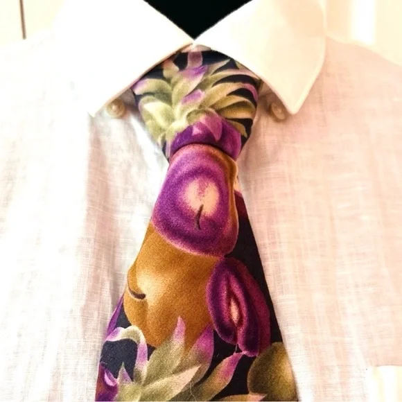 GANT ~ Men’s Multi-Colored Neck Tie in Purple and Green Print circa 1980s