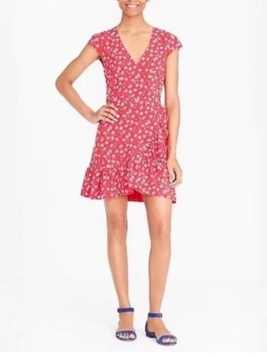 J. Crew Red Floral Wrap-Style Mini Dress
