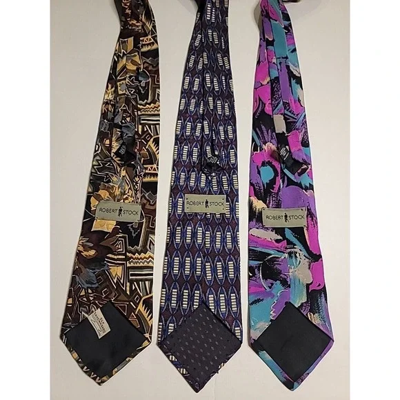 Robert Stock Men's Silk Necktie Lot Vintage Classic Geometric Colorful‎ Business