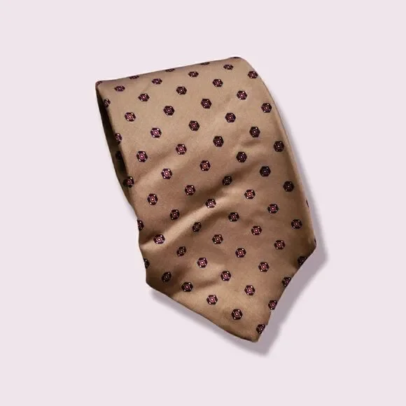 Brooks Brothers Makers Tan Geometric Print Necktie Tie Preppy | Ivy Vintage