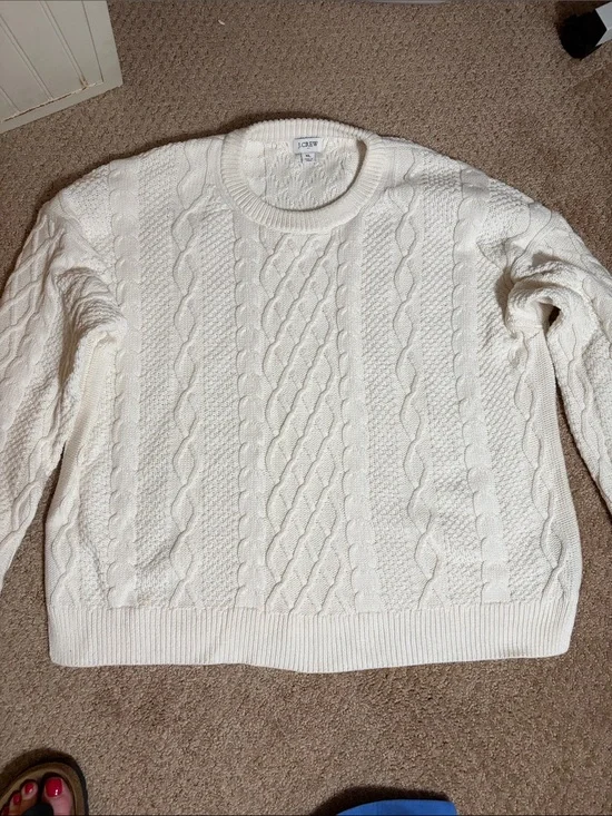 J. Crew Cream Cable-Knit Crewneck Sweater
