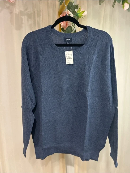 J.Crew 100% Cotton Textured Crewneck Sweater NWT Large Blue