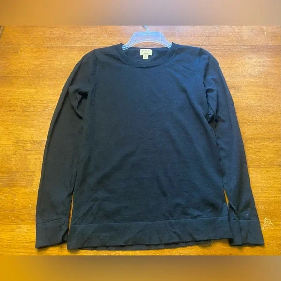 J. Crew Black Crewneck Long-Sleeve Teddie Sweater