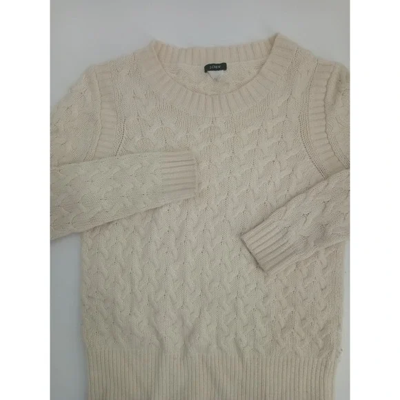 J.Crew‎ Womens Cable Knit Sweater Cream Ivory Wool Angora Blend Crew Neck Small