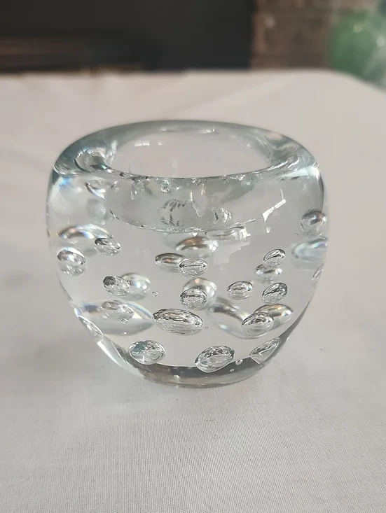 Crate&Barrel Bubble Sphere Tealight Votive Clear Glass Candle Holder