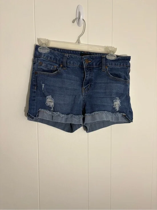 Celebrity Pink Dark Blue Distressed Rolled Hem Denim Shorts
