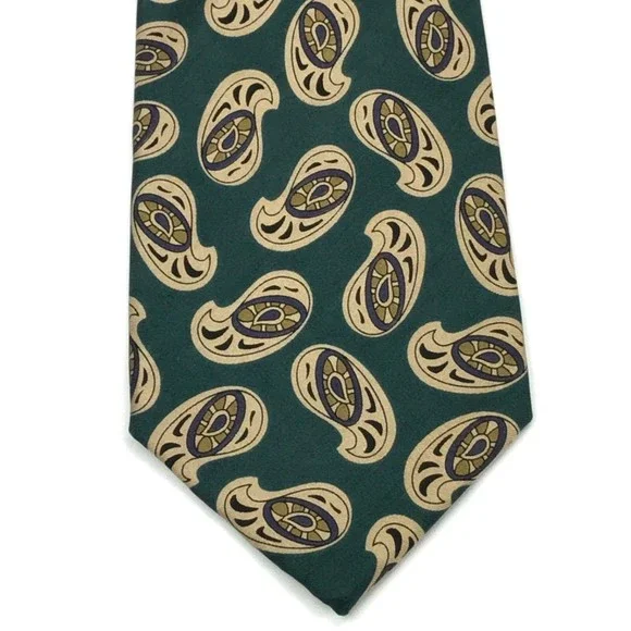 NEIMAN MARCUS Rare Collection Green Beige Multi Color Paisley Tie Necktie