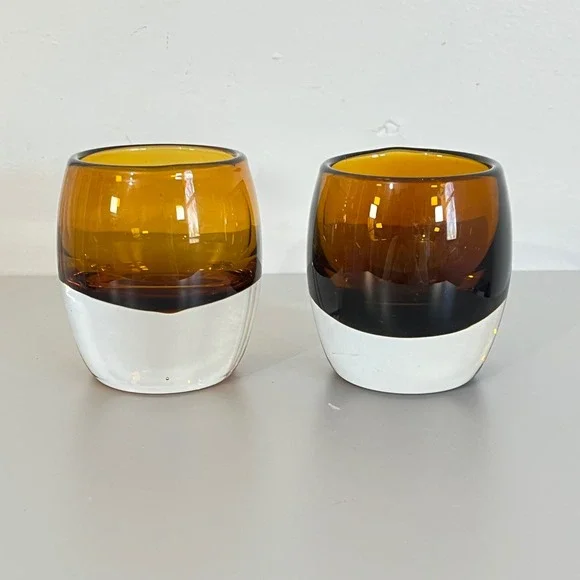 Crate & Barrel Diva Topaz Amber Glass Votive Candle‎ Holder Amber Topaz lot (2)