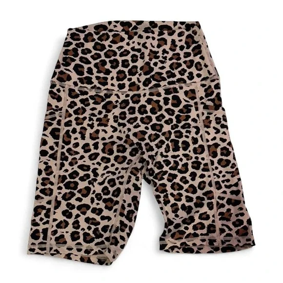 Leopard Print Biker Shorts Tan Small High Waisted Athleisure Gym