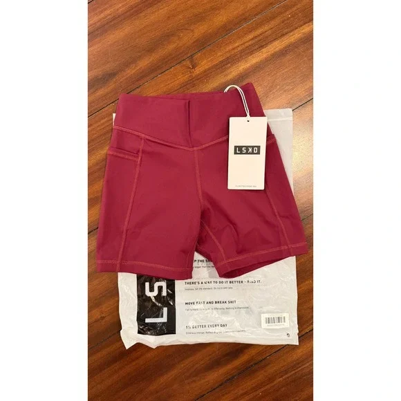 LSKD Elite X-Shorts Dark Cherry 4in High Waisted Shorts XS WTGH00415 NWT NEW