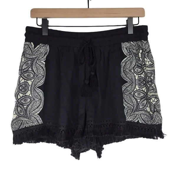 MOSSIMO Shorts Boho Fringe Drawstring Floral Festival Beach Tribal Size Large