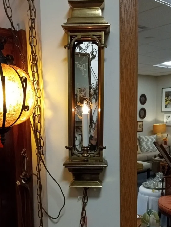 Gold Mirrored Wall Sconce Mirror with Candle Accent