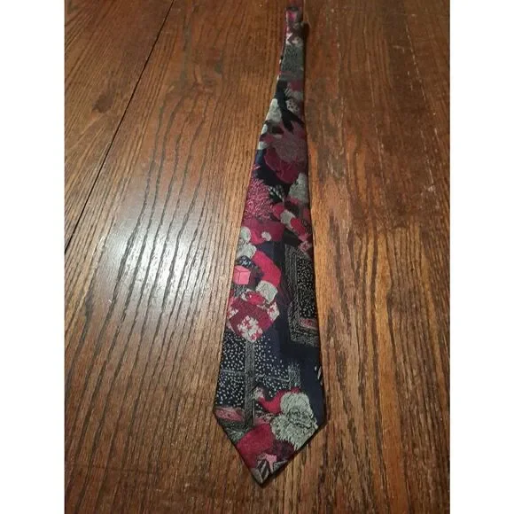 Camden Court Christmas Holiday Santa Neck Tie Black Silver Red