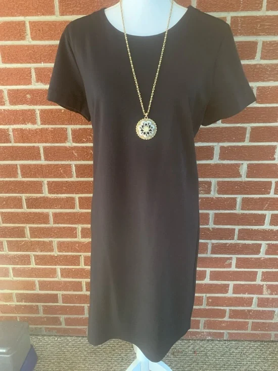 J. Crew Black Short-Sleeve Midi Shift Dress
