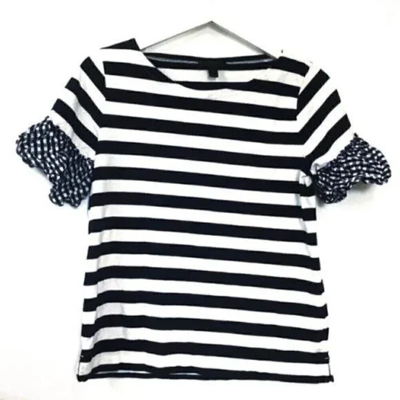 J. Crew gingham ruffle sleeve striped top, Size S