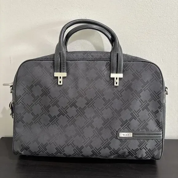 TUMI Black T Monogram Jacquard Nylon Canvas Laptop Briefcase Bag **MISSING STRAP