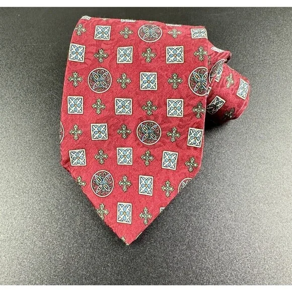 Liberty of London Tie Mens Classic Burgundy Blue Imported Silk Floral Medallion*