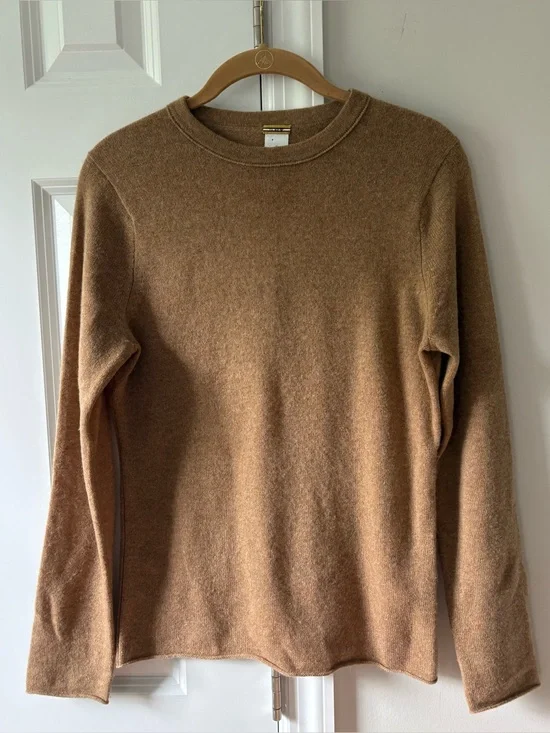 J.Crew Camel Cashmere Rolled Edge Crewneck Sweater