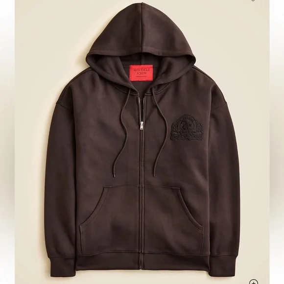 NEW Alex Eagle X J.Crew scuba-knit full-zip hoodie chocolate patch CO751 $168