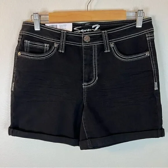 NWT Seven7 Rodeo Short Size 6 Black Denim 5” Inseam Crafted Stitches