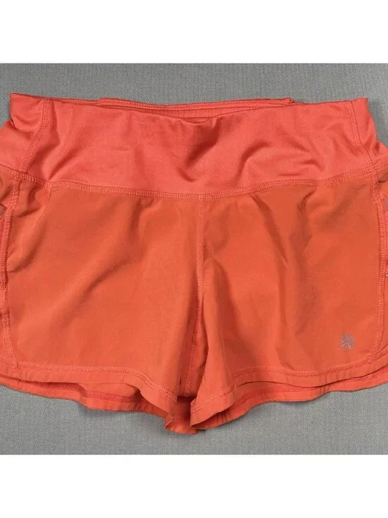 Athleta Ready To Go Orange Athletic Mid Rise Shorts Inseam 3.5