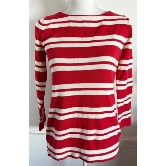 J. Crew • Cherry Red Striped Boatneck Sweater