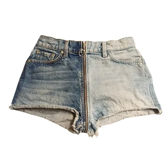 Revice Denim Two Tone Shorts Womens 27 Blue High Rise Zipper Cut Off Distressed