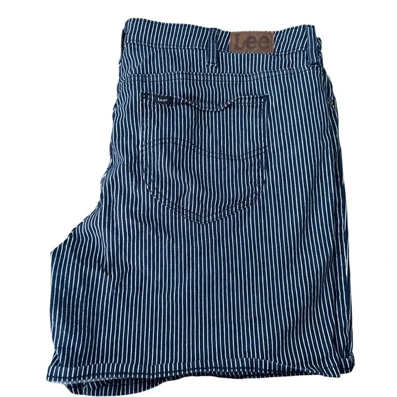 Lee Hickory Stripe Shorts 22 Blue White Workwear Mid Rise
