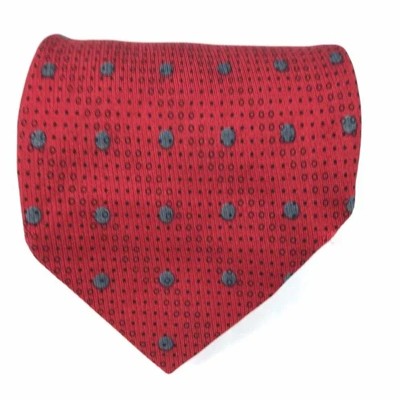 CERRUTI 1881 Silk Tie Made in ITALY Red Gray Polka Dot Men's Elegant Necktie