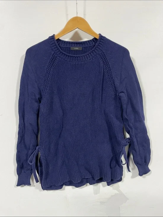 J. Crew Navy Blue Crewneck Sweater with Side Ties