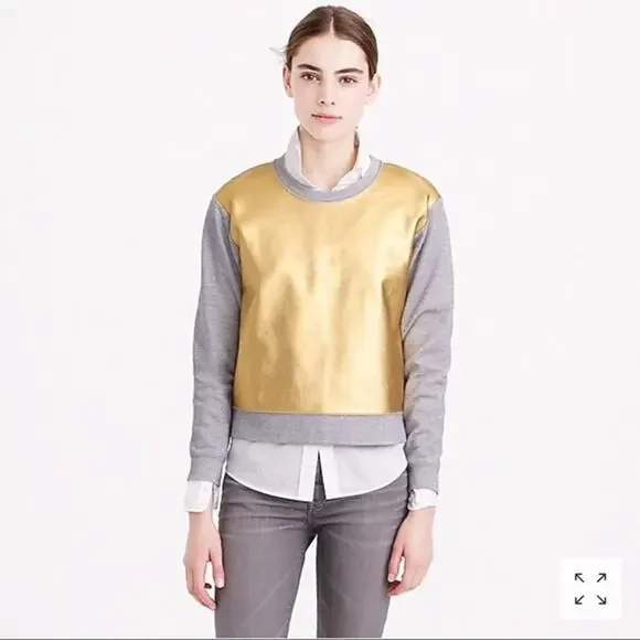 J. Crew Gold Foil Gray Sweater Sweatshirt XXS