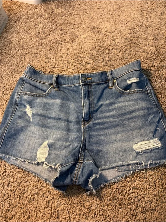 aerie Light Blue Distressed High-Waist Jean Shorts
