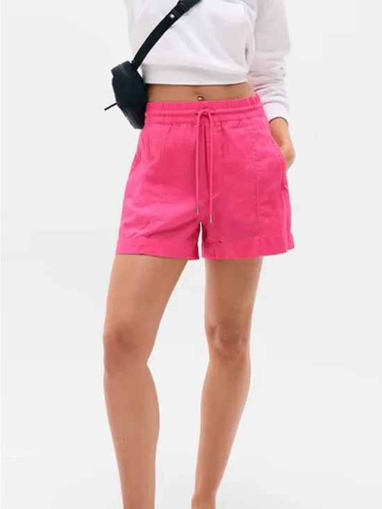 Athleta Pink Drawstring Linen-Blend Athletic Shorts