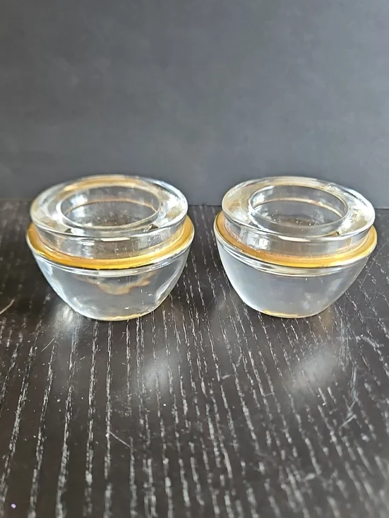 Crate&Barrel Clear Tealight Holders with Gold Rim - Set of 2