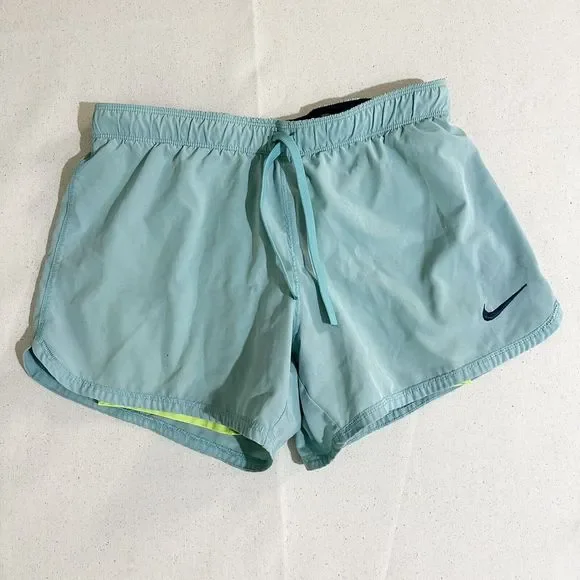 Nike blue/green lined womens running shorts elastic waist size: small